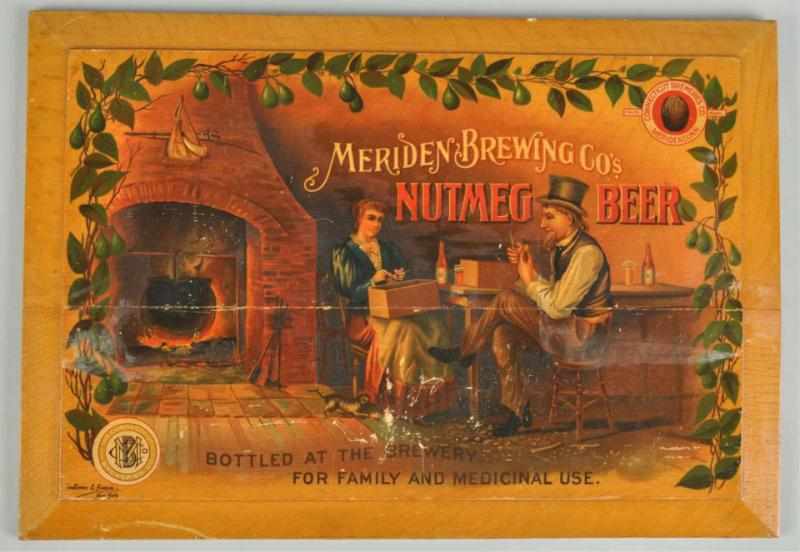 Appraisal: Wooden Nutmeg Beer Advertising Sign Description Beautiful image of man