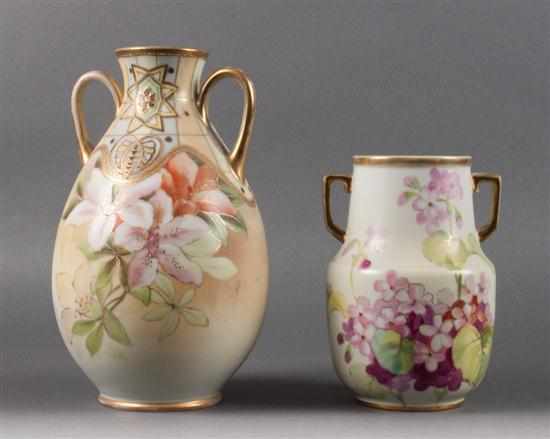 Appraisal: Two Nippon floral decorated porcelain double-handled vases first quarter- th