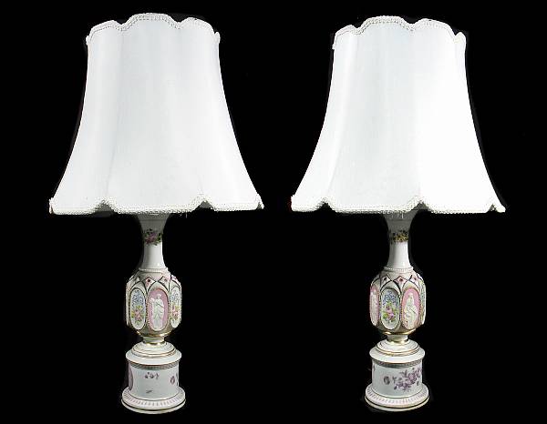 Appraisal: A pair of Paris porcelain lamps with shades height to