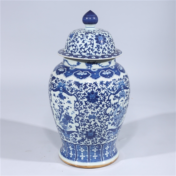 Appraisal: Chinese blue and white covered Kangxi style porcelain vase with