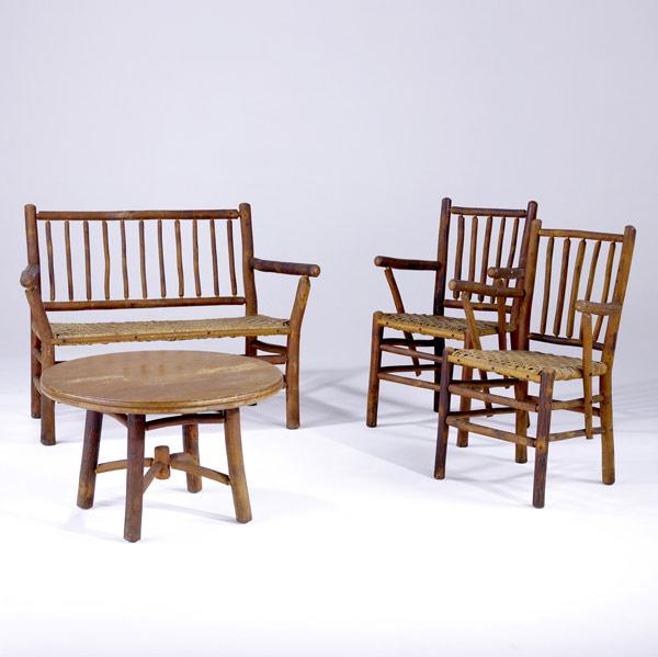 Appraisal: OLD HICKORY Rustic porch set consisting of a settee pair