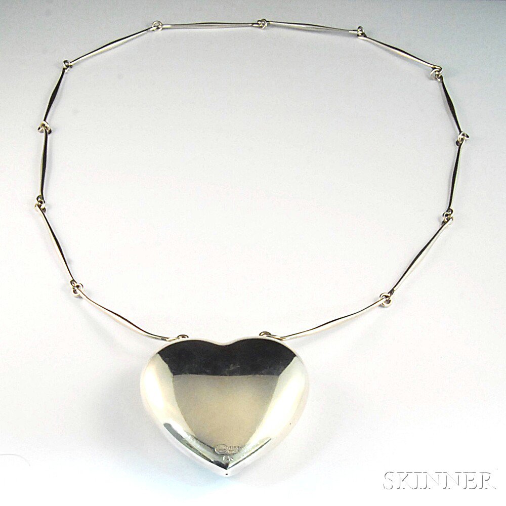 Appraisal: Oversized Georg Jensen Sterling Silver Heart Necklace Copenhagen post- the