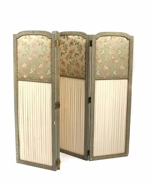 Appraisal: A French four panel dressing screen with silk panels height