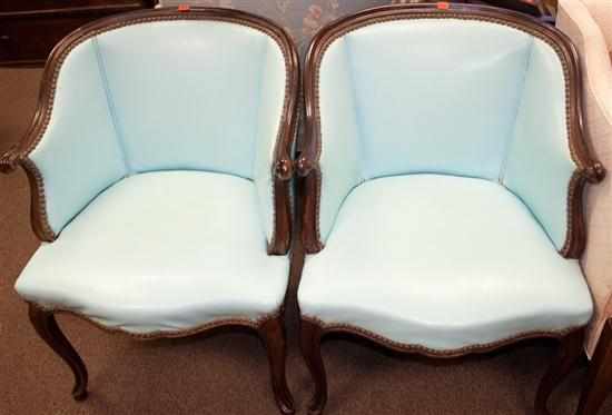 Appraisal: Pair of George II style mahogany upholstered barrel chairs Estimate