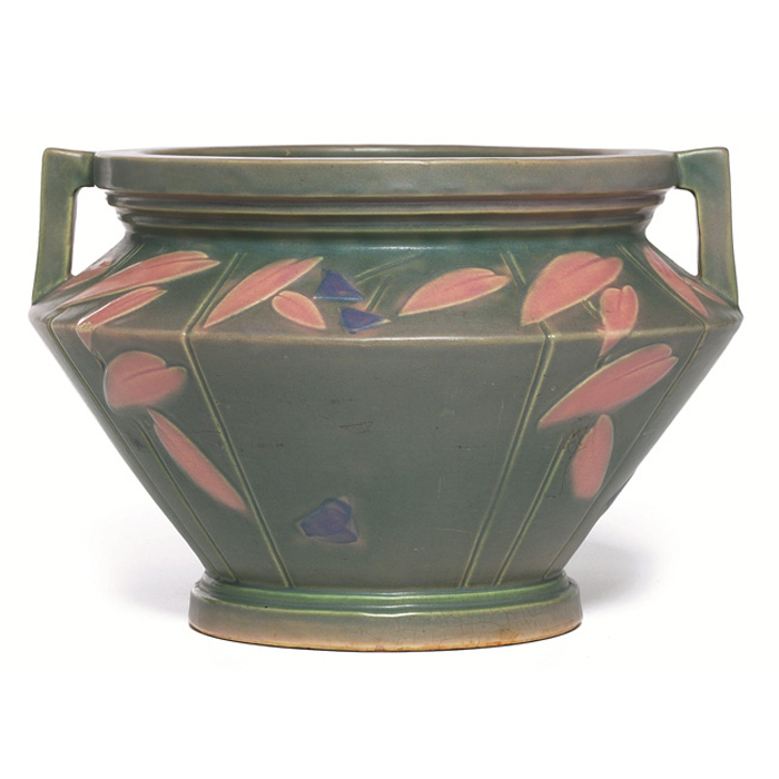 Appraisal: Roseville Futura jardiniere double handled form in pink and green