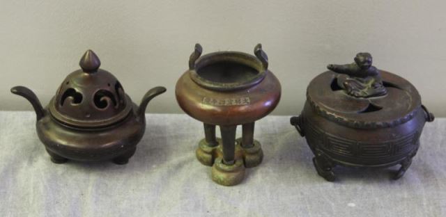 Appraisal: Lot of Vintage Asian Bronze Censors inArchaic Forms From a