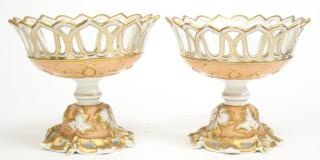 Appraisal: Pair German Reticulated Footed Compotes ca Gilt porcelain each formed