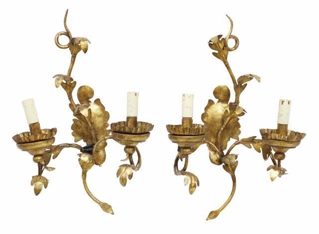 Appraisal: pair Italian gilt metal wall sconces th c having foliate