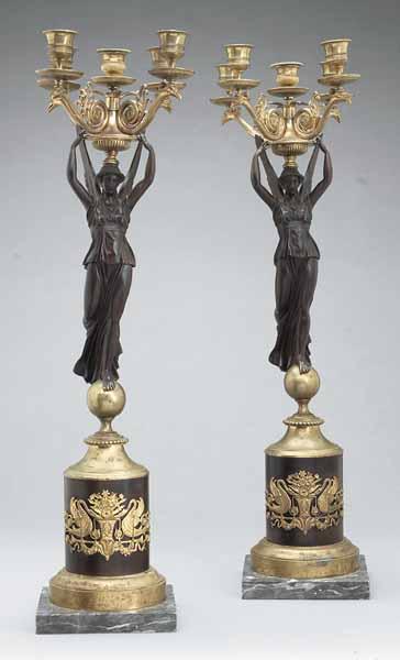 Appraisal: A Pair of French Empire-Style Patinated and Gilt Bronze Candelabra