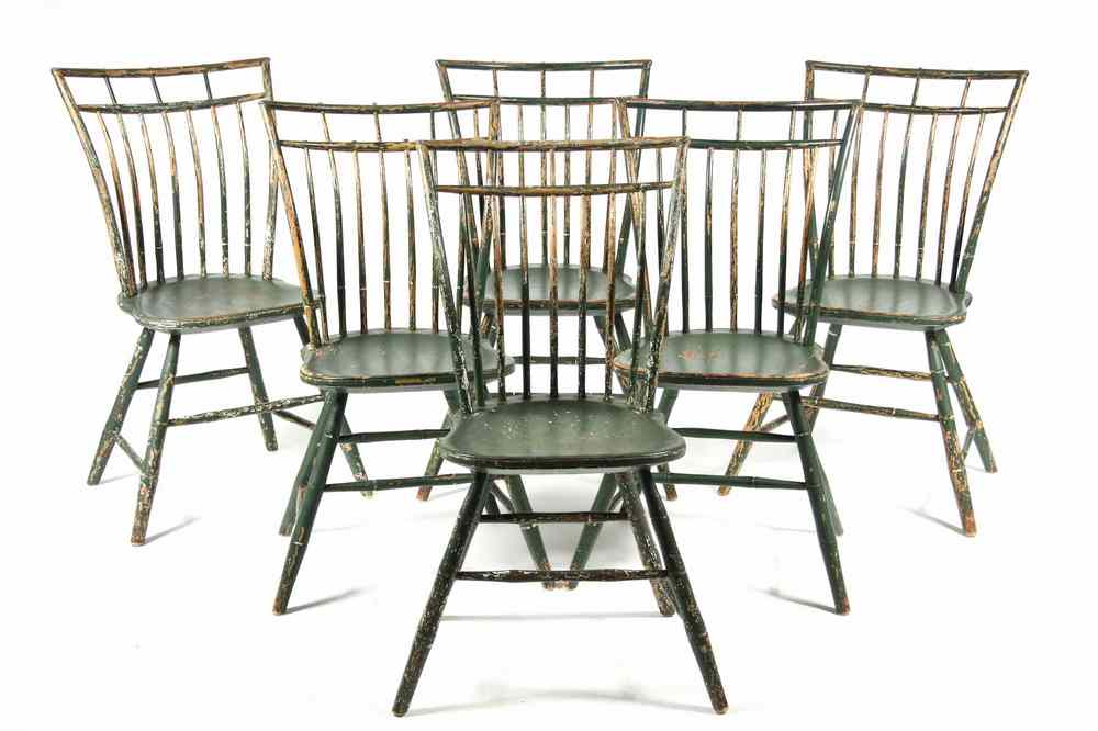 Appraisal: CHAIRS - Set of painted birdcage Windsor chairs ca -