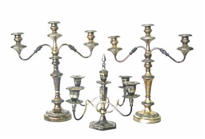 Appraisal: Pair of silver-p late d doublearm candelabra th century