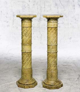 Appraisal: PAIR ANTIQUE MARBLE PEDESTALS Pair old French Solomonic -style columnar