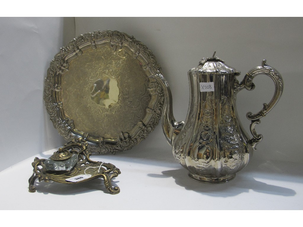 Appraisal: A lot comprising silver plated coffee pot salver and an