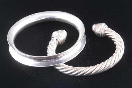 Appraisal: TWO MEXICAN STERLING SILVER BRACELETS One open-end rope-twist cuff bracelet