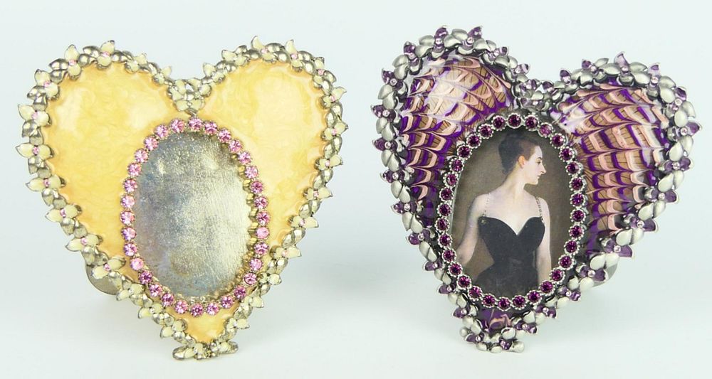 Appraisal: JAY STRONGWATER PAIR OF ENAMELED HEART FRAMES Each measures long