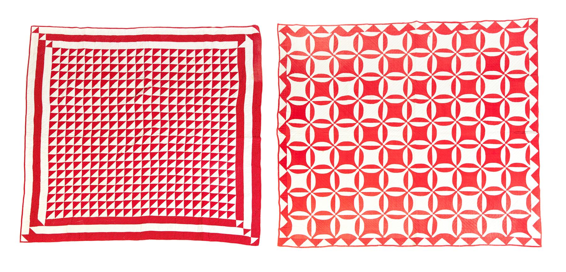 Appraisal: TWO RED AND WHITE QUILTS American late th-early th century