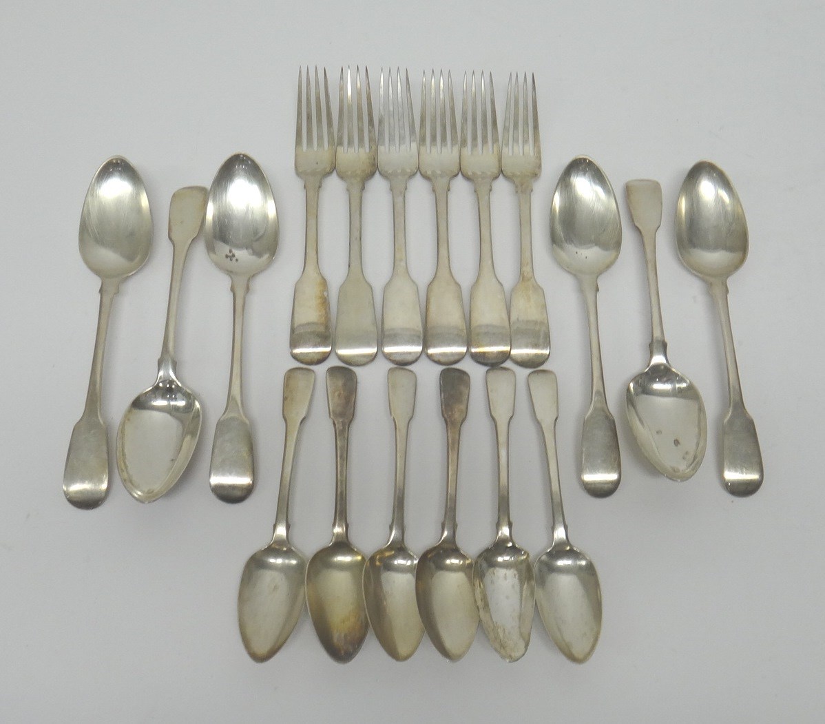 Appraisal: Silver fiddle pattern table flatware comprising six tablespoons London six