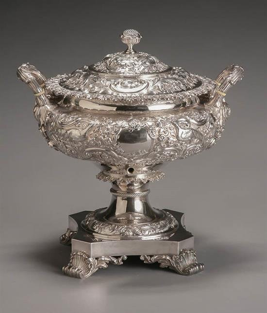 Appraisal: George IV Silver Tea Urn Edward Barton London The bomb