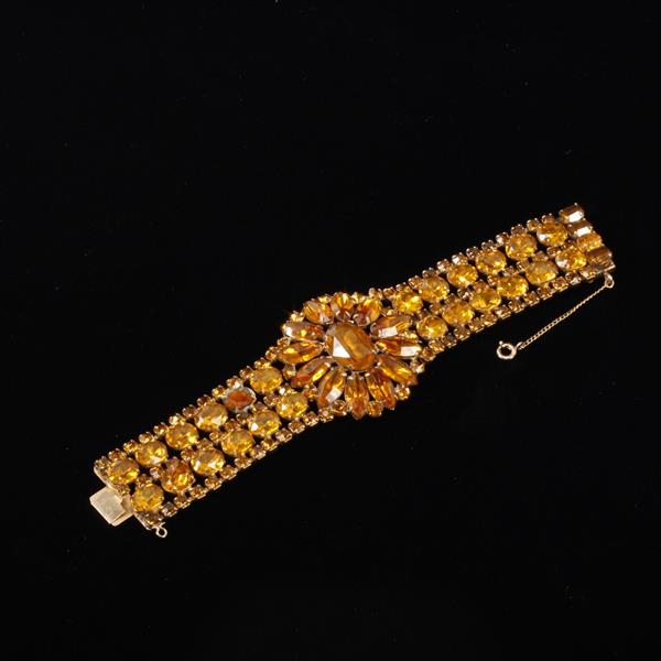 Appraisal: Unmarked Austrian Amber Rhinestone Jeweled Starburst Floral Bracelet ' widest