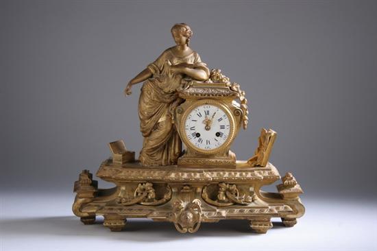 Appraisal: LOUIS XVI-STYLE GILT-METAL FIGURAL MANTLE CLOCK late th century works