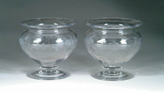 Appraisal: PAIR OF CUT GLASS FOOTED BOWLS BY HAWKES The small