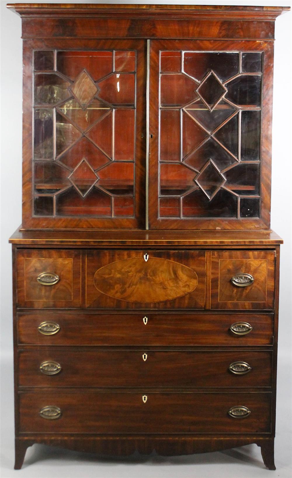 Appraisal: GEORGIAN INLAID MAHOGANY SECRETAIRE WITH ASSOCIATED TOP in two parts