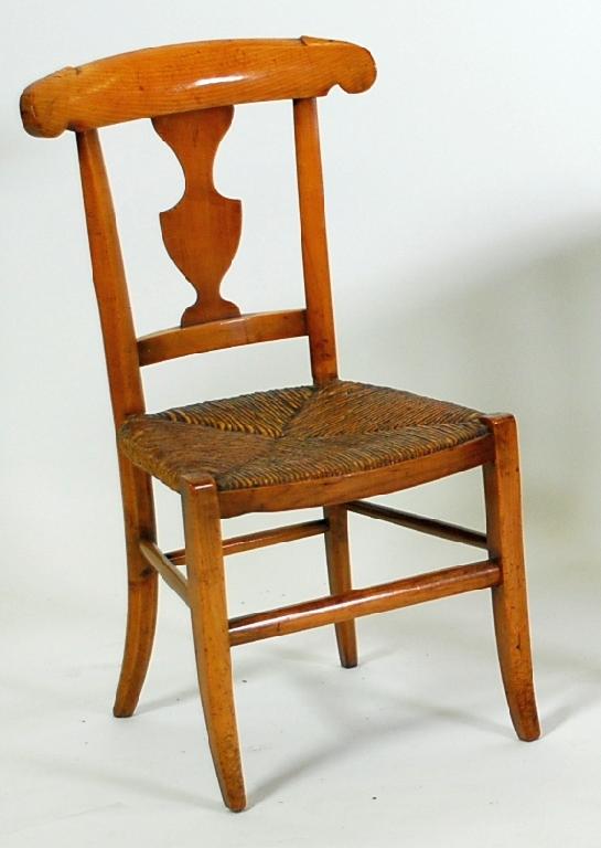 Appraisal: CHILD'S COUNTRY STYLE FRUITWOOD SINGLE CHAIR with rush seat the