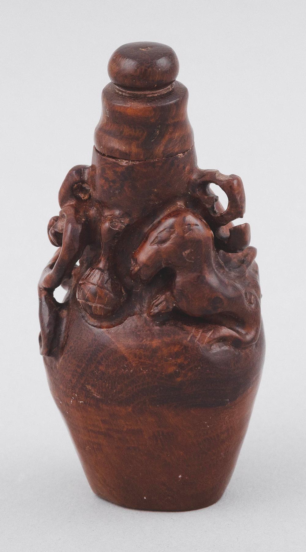 Appraisal: CHINESE CARVED WOOD SNUFF BOTTLE LATE TH EARLY TH CENTURY