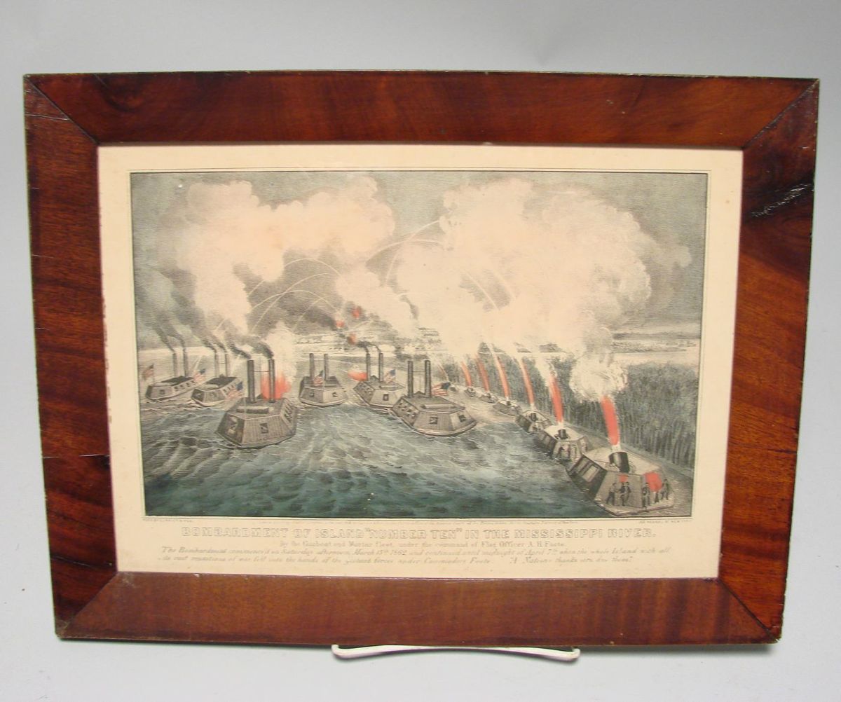 Appraisal: FRAMED CURRIER IVES COLORED LITHOGRAPH Bombardment of Island No in