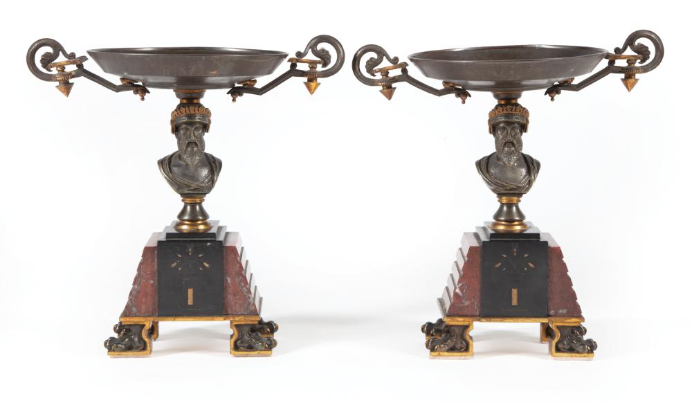 Appraisal: Pair of Napoleon III Bronze and Marble Tazzas late th