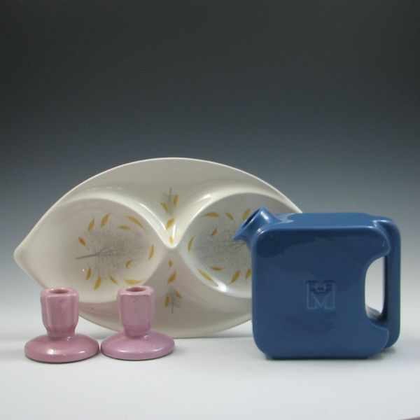 Appraisal: Pfaltzgraff Candle Holders Hall Pitcher and Hallcraft Relish Dish holders