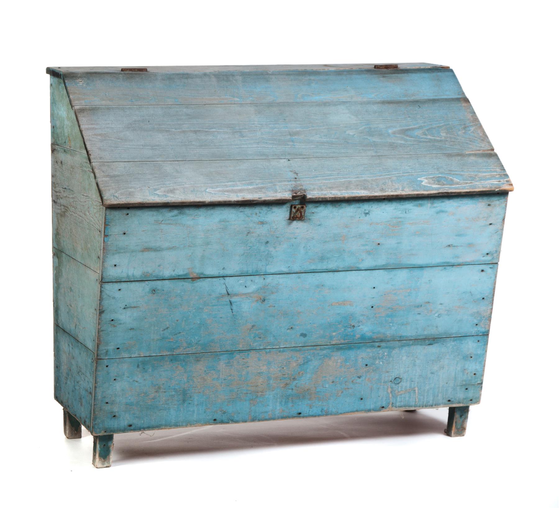 Appraisal: PAINTED SLANT LID GRAIN BIN American ca pine Worn blue