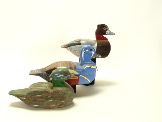 Appraisal: Three Carved Wood Duck Decoys By John R Ford All