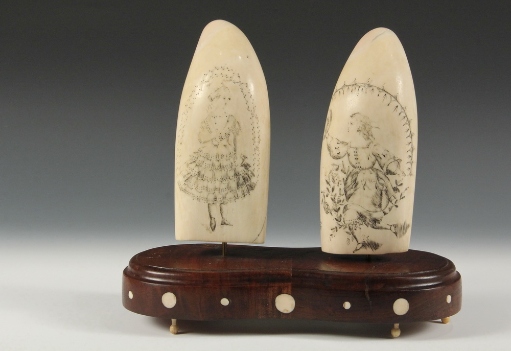 Appraisal: PAIR OF TH C SCRIMSHAWN WHALES TEETH - Two Teeth