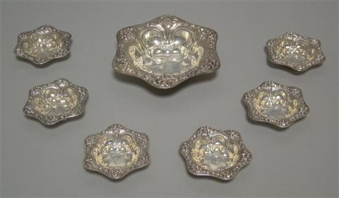 Appraisal: AMERICAN SILVER NUT DISH of lobed shape with honeysuckle flowers