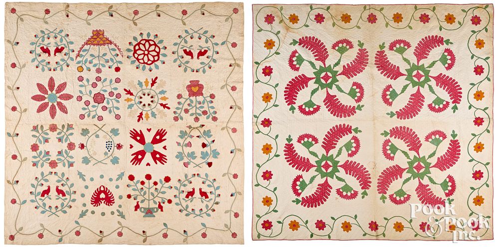 Appraisal: Two appliqu quilts th c Two appliqu quilts th c