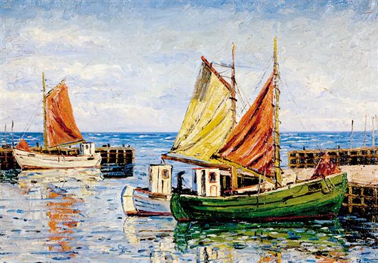 Appraisal: Continental school th century HARBOR SCENE WITH FISHING BOATS oil