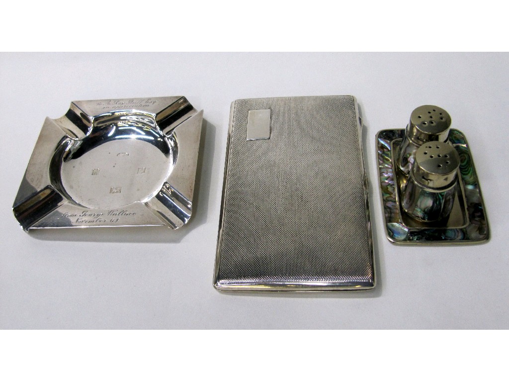 Appraisal: Lot comprising silver cigarette case ashtray and EP and abalone