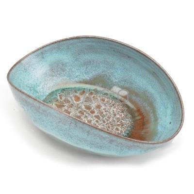 Appraisal: BEATRICE WOOD - Folded bowl in light blue glaze with