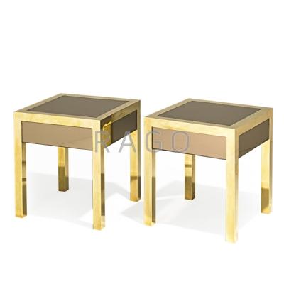 Appraisal: FRENCH Pair of single-drawer nightstands France s Polished brass tinted