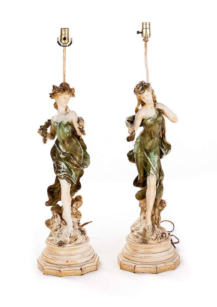 Appraisal: Pair of Maiden Figural Lamps DESCRIPTION Pair of maiden figural