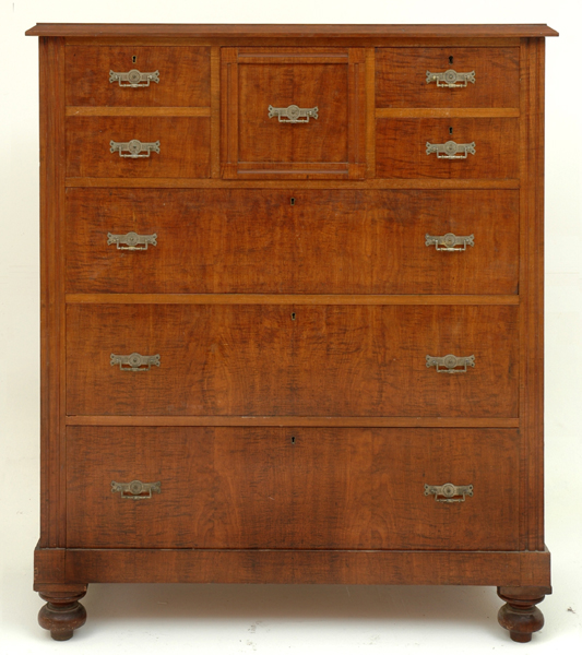 Appraisal: AN AUSTRALIAN FIDDLEBACK BLACKWOOD CHEST OF DRAWERS Manufacturer's plaque for