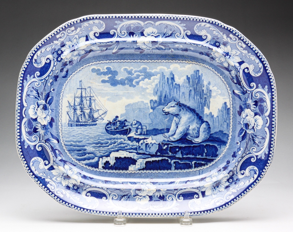 Appraisal: ENGLISH HISTORICAL BLUE STAFFORDSHIRE PLATTER Ca Polar bear hunt with