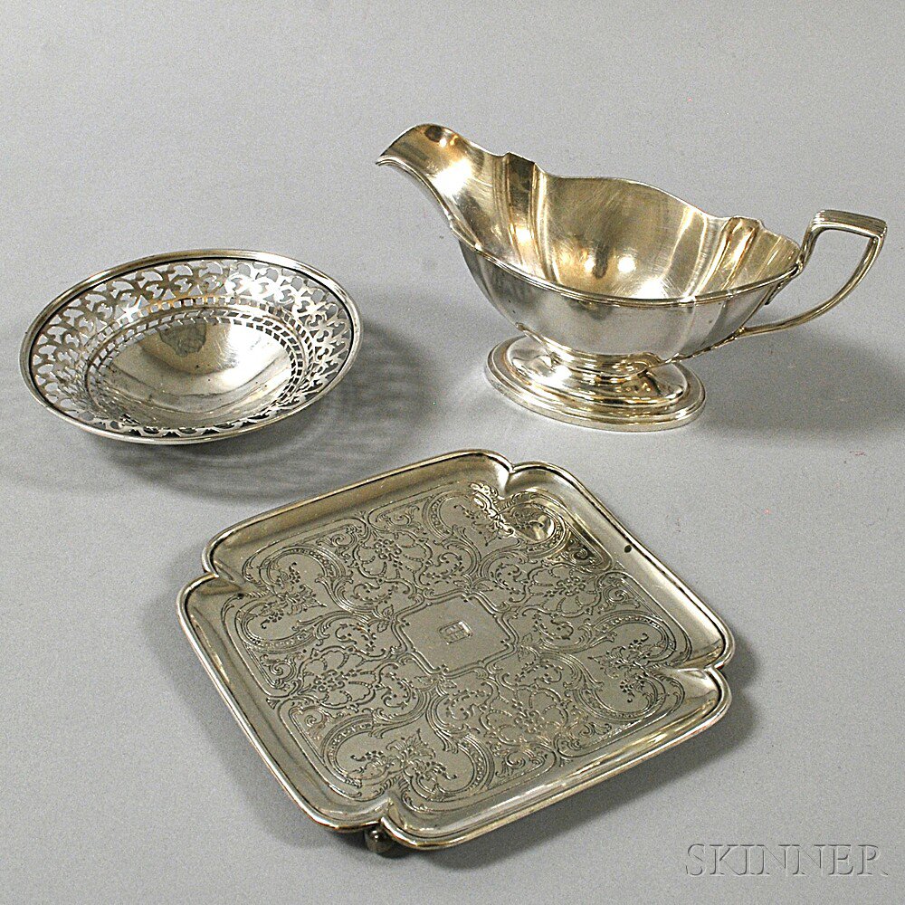 Appraisal: Three Pieces of Sterling Silver Tableware a Gorham Plymouth sauceboat