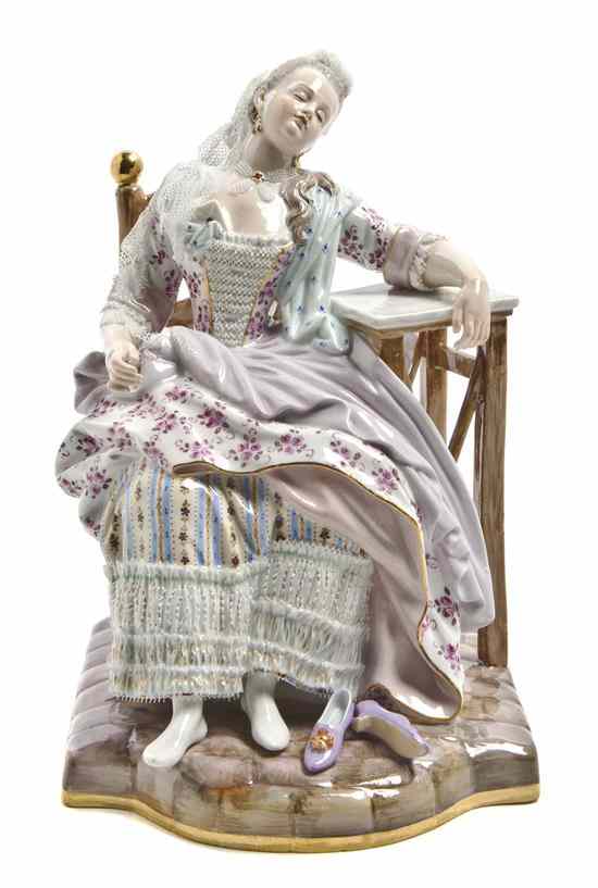 Appraisal: A Meissen Porcelain Figure depicting a lady sleeping in a