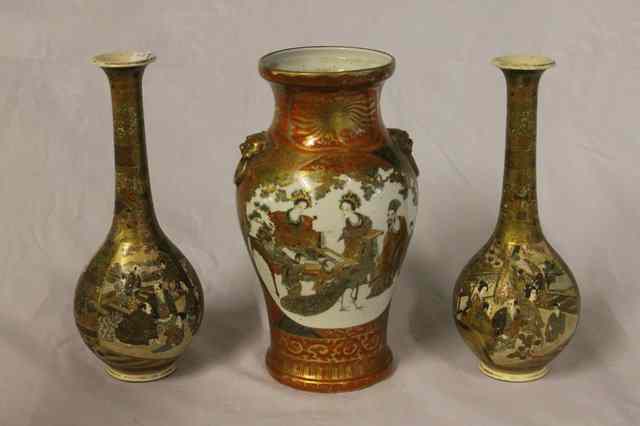 Appraisal: A JAPANESE SATSUMA BALUSTER VASE having a panel of flowers