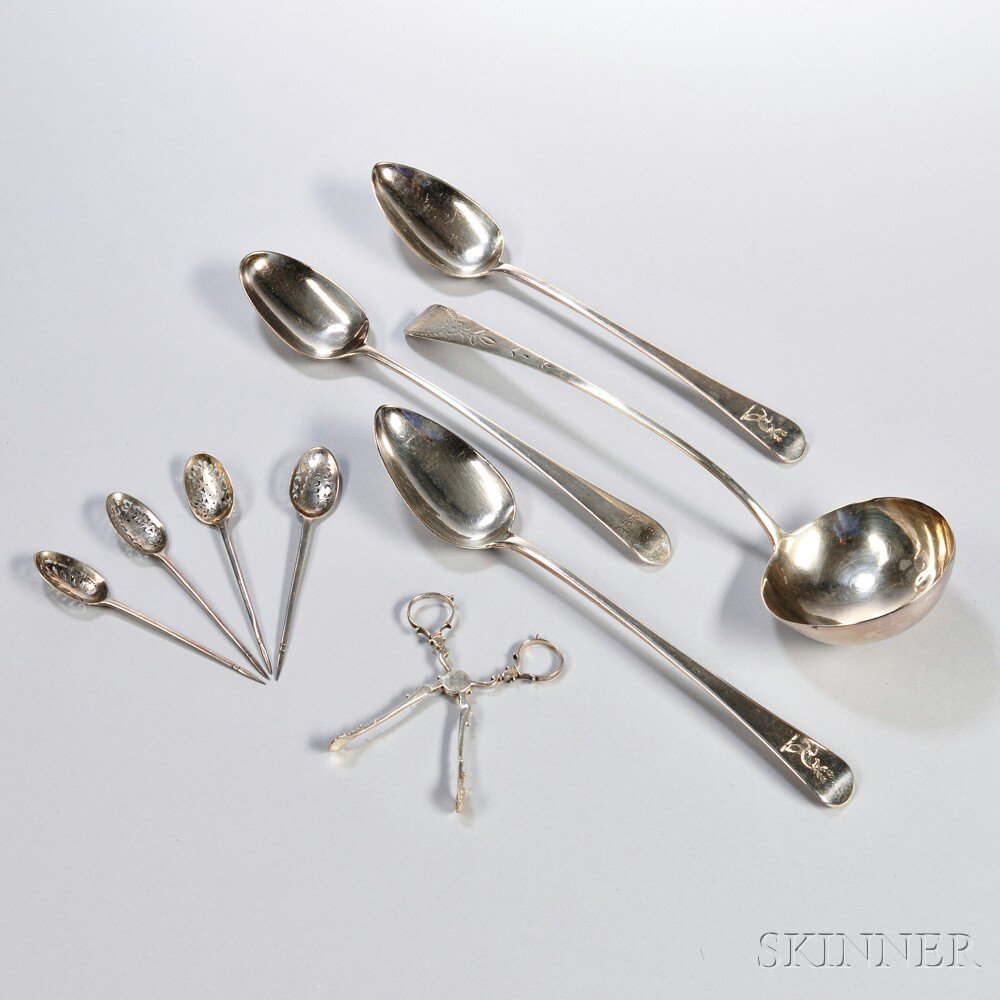 Appraisal: Nine Pieces of Georgian Sterling Silver Flatware all London eight