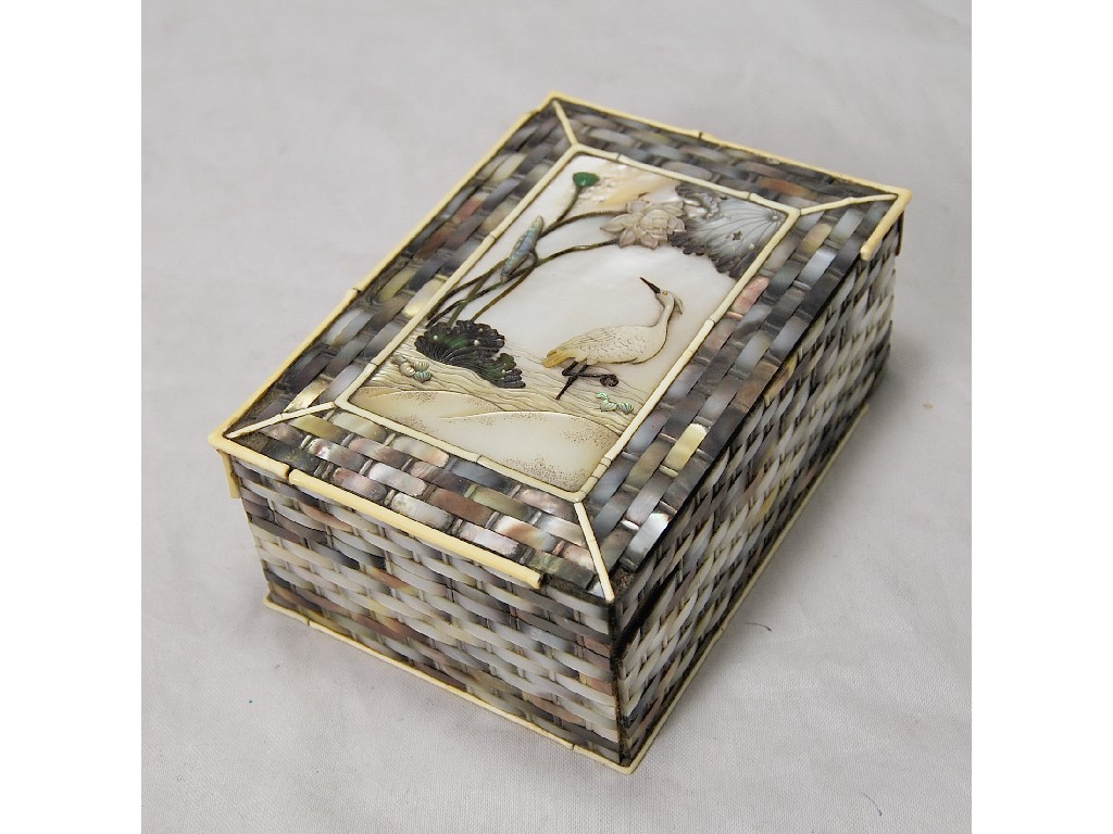 Appraisal: A Japanese rosewood covered box inlaid with basket-work mother-of-pearl and