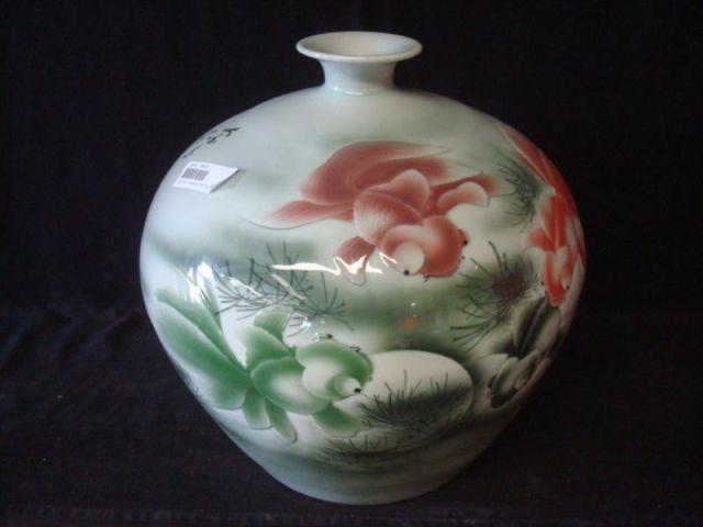 Appraisal: Asian Bowl Decorated with Fish Signed As is From a