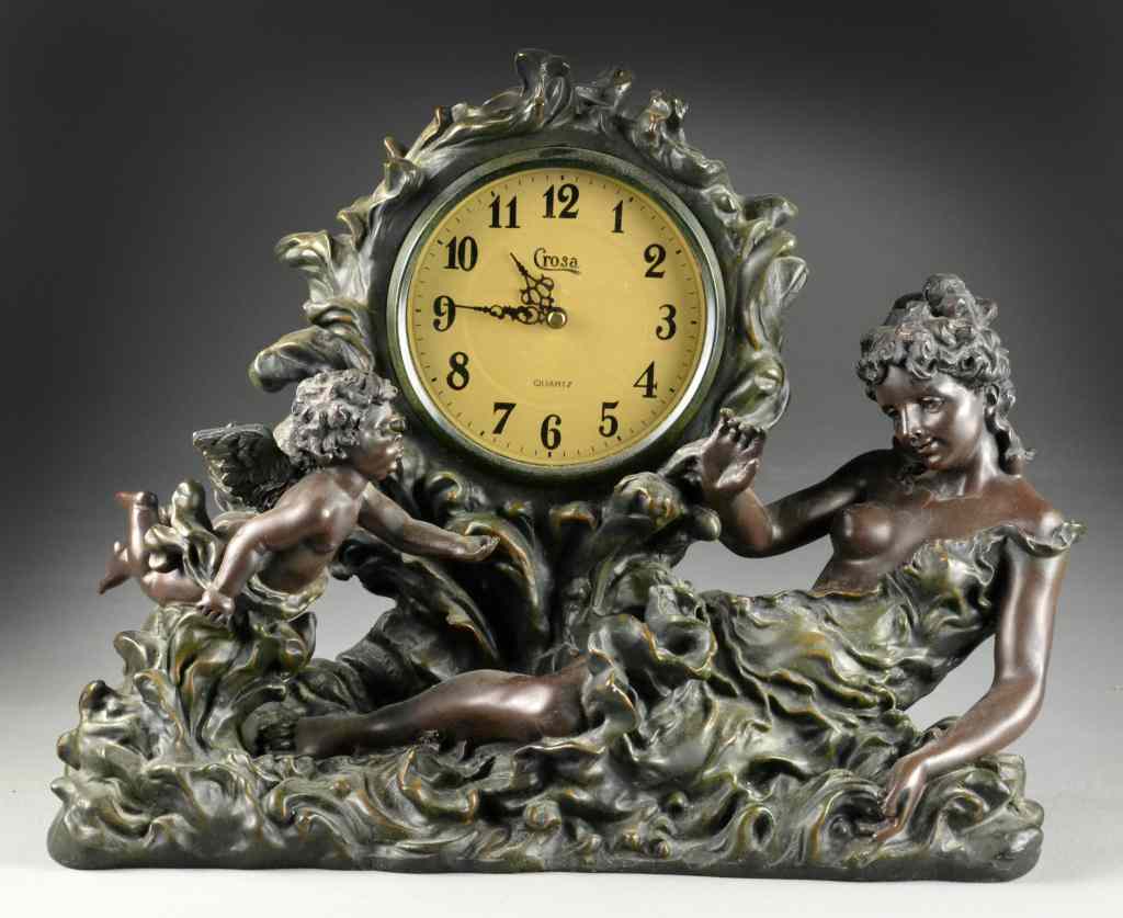 Appraisal: Crosa Louis XIV-style Decorative Mantle ClockDepicting a beauty with an